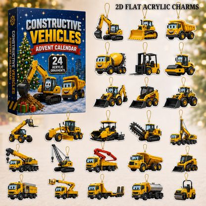 Constructive Vehicles Advent Calendar 2026 - 24-Day Festive Countdown, Acrylic Charms Blind Box - Gift For Kids, Family & Friends