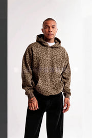 3D Leopard Print Loose Pullover Hoodie