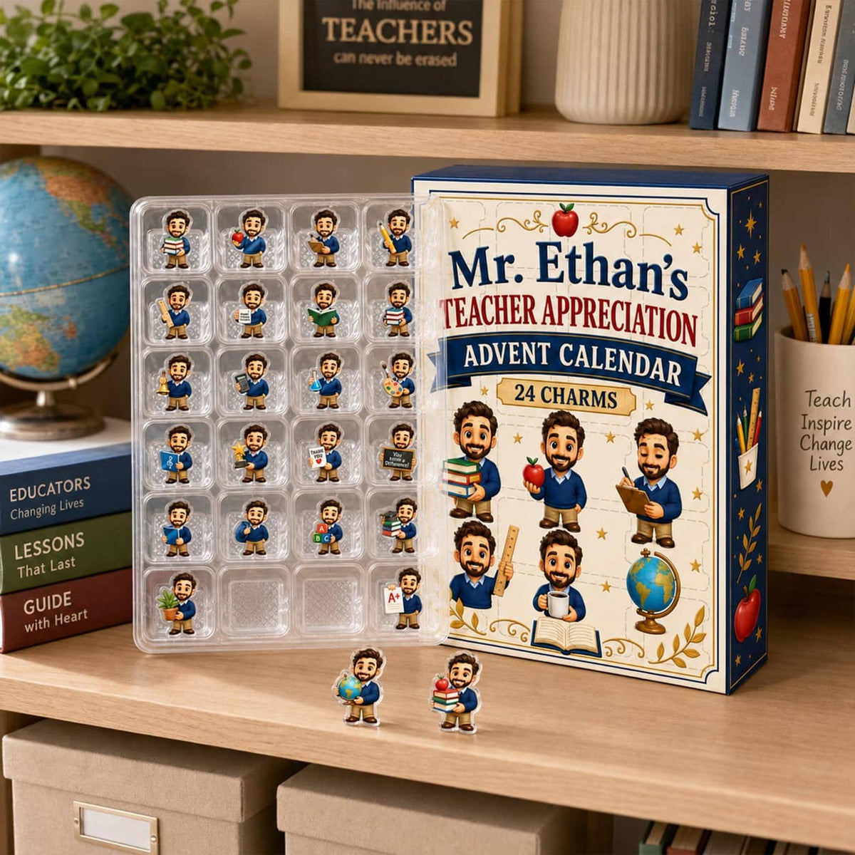 Personalized Teacher Advent Calendar: Custom Photo Blind Box, 24 Charms