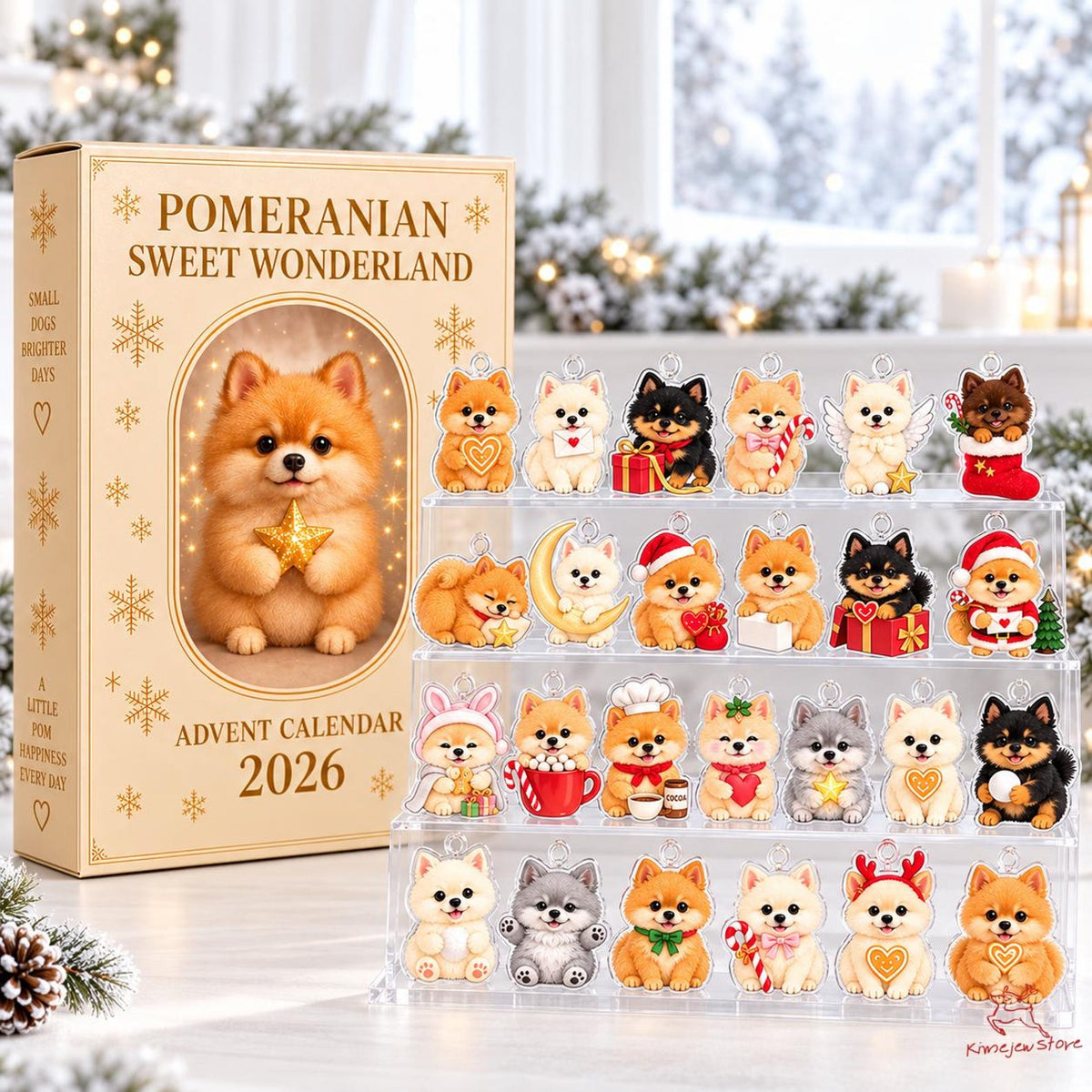 Pomeranian Christmas Advent Calendar 2026, 24 Acrylic Dog Ornaments Countdown Box, Dog Lover Gift & Decor