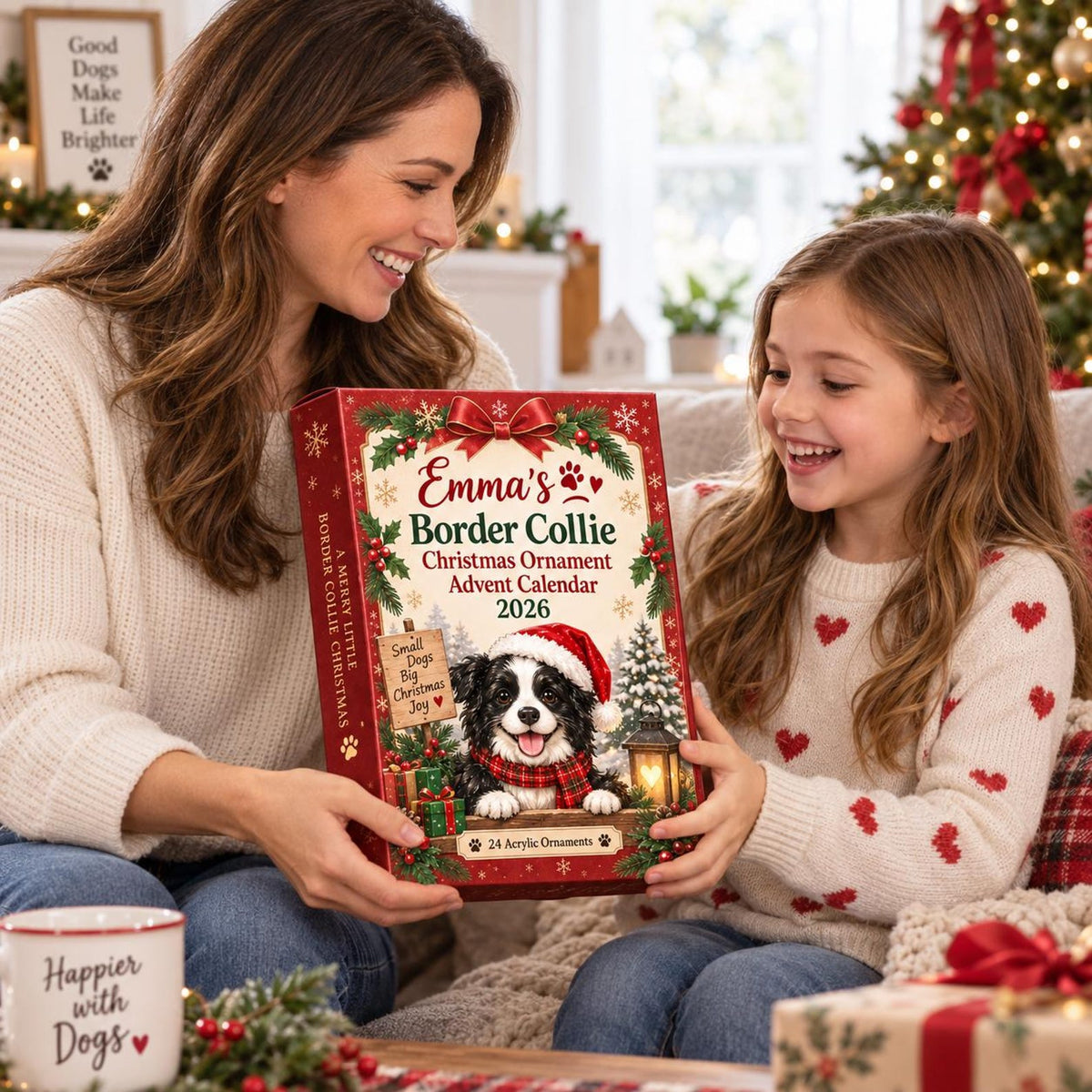 Personalized Border Collie Advent Calendar 2026, 24 Acrylic Dog Ornaments, Christmas Countdown Gift Box for Dog Lovers & Kids