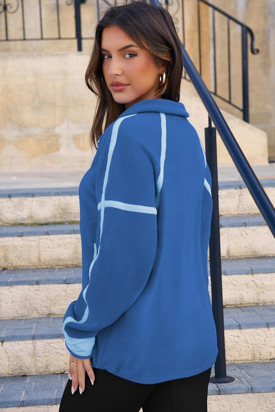 Color Block Quarter Zip Funnel Neck Sweatshirt