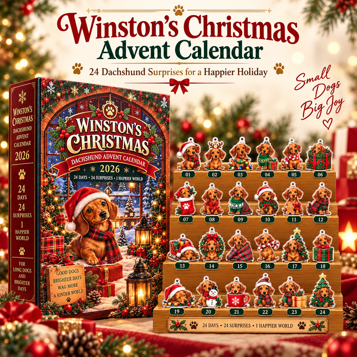 Winston's Dachshund Christmas Advent Calendar 2026, 24 Days of Cute Sausage Dog Surprises, Holiday Countdown Gift for Dog Lovers