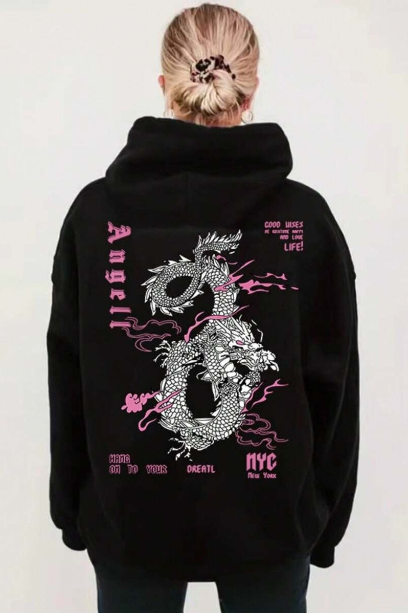 Dragon Print Pullover Hoodie