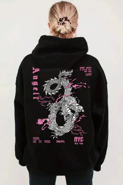 Dragon Print Pullover Hoodie