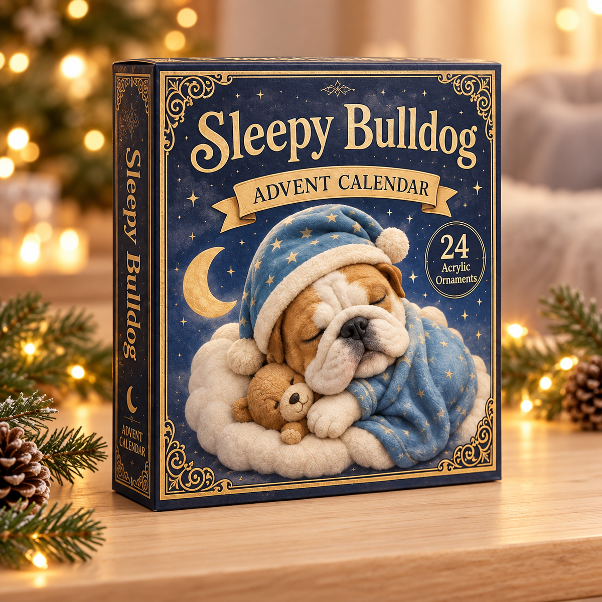 Sleepy Bulldog Advent Calendar 2026 - 24-Day Festive Countdown, Acrylic Charms Blind Box - Gift For Bulldog Lovers