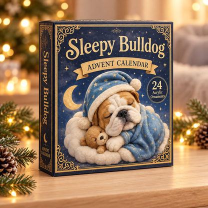 Sleepy Bulldog Advent Calendar 2026 - 24-Day Festive Countdown, Acrylic Charms Blind Box - Gift For Bulldog Lovers