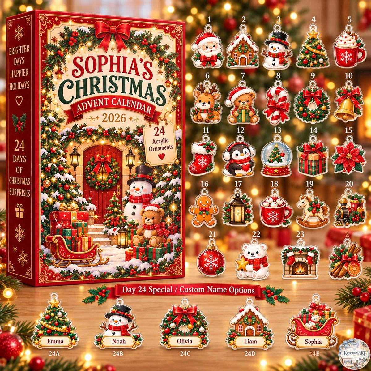 Personalized Xmas Icon Advent Calendar 2026 | 24 Day Christmas Blind Box with Custom Cover & 2D Name Charm