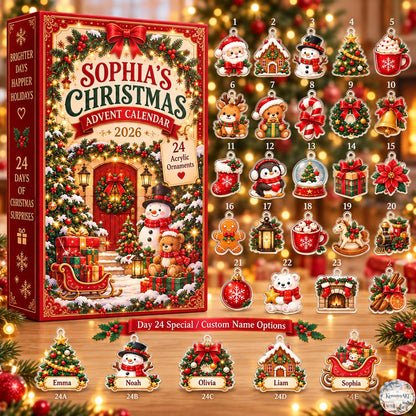 Personalized Xmas Icon Advent Calendar 2026 | 24 Day Christmas Blind Box with Custom Cover & 2D Name Charm