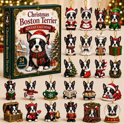 Christmas Boston Terrier Advent Calendar 2026 - 24-Day Festive Countdown, Acrylic Charms Blind Box - Gift For Boston Terrier Lovers