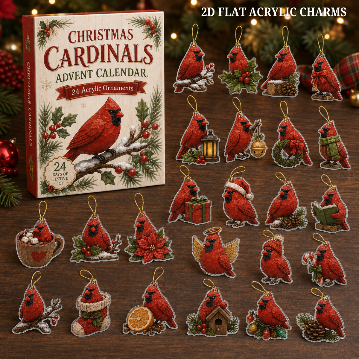 Christmas Holy Cardinals Advent Calendar 2026 - 24-Day Festive Countdown, Acrylic Charms Blind Box - Gift For Family Members, Cardinal Lovers