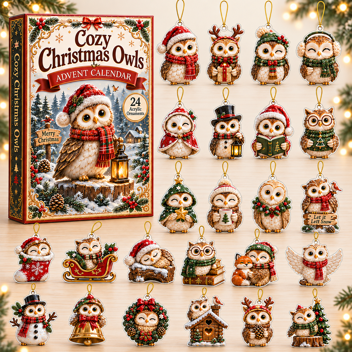 Festive Christmas Owl Advent Calendar 2026 - 24-Day Festive Countdown, Acrylic Charms Blind Box - Gift For Owl Lovers
