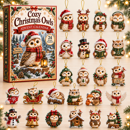 Festive Christmas Owl Advent Calendar 2026 - 24-Day Festive Countdown, Acrylic Charms Blind Box - Gift For Owl Lovers