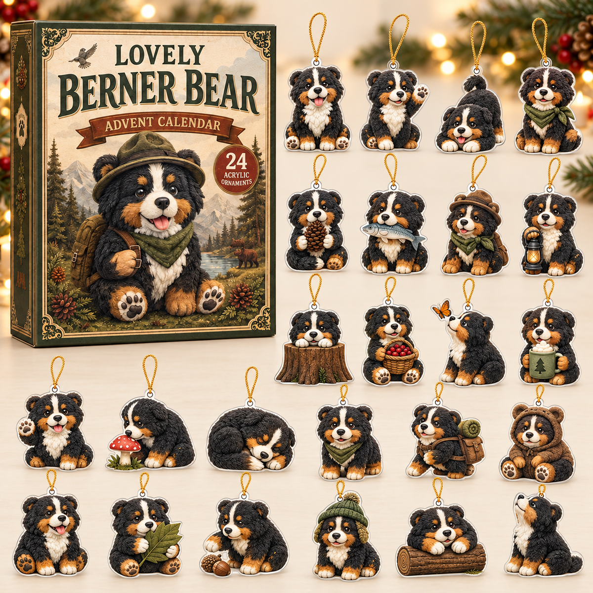 A Lovely Berner Bear Advent Calendar 2026 - 24-Day Festive Countdown, Acrylic Charms Blind Box - Gift For Bernese Lovers