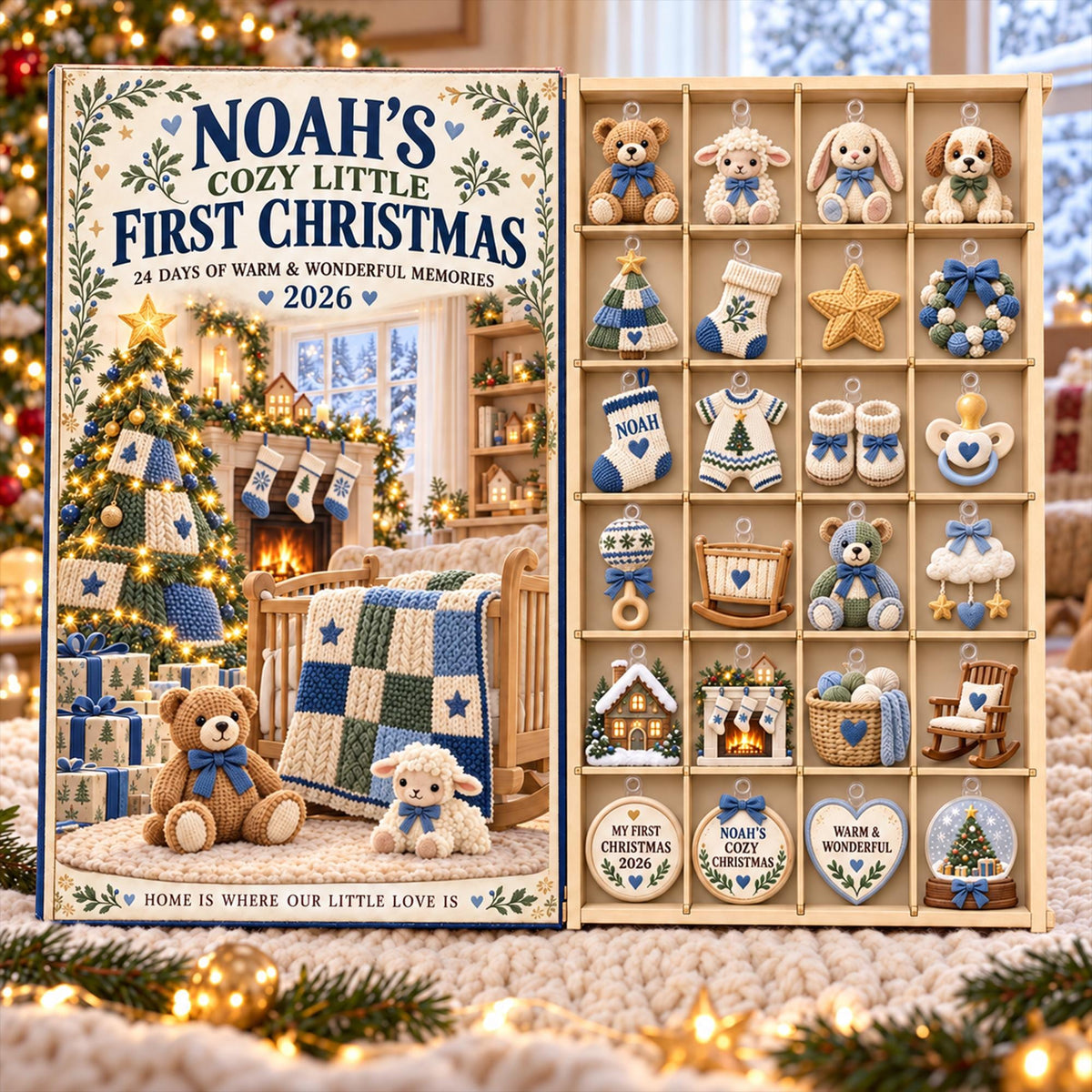 Personalized Baby First Christmas Advent Calendar, 24 Day Christmas Countdown, Custom Baby Ornament Blind Box, Nursery Holiday Keepsake Gift