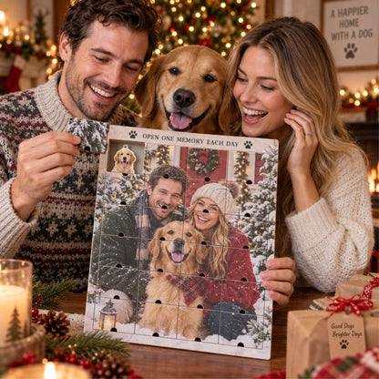Personalized Fur Family Advent Calendar with 24 Custom Photo Acrylic Ornaments, Couple and Dog Christmas Gift, Pet Parent Keepsake for Two