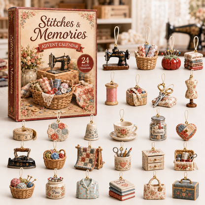 Memory Sewing Advent Calendar 2026 - 24-Day Festive Countdown, Acrylic Charms Blind Box - Gift For Sewing Lovers