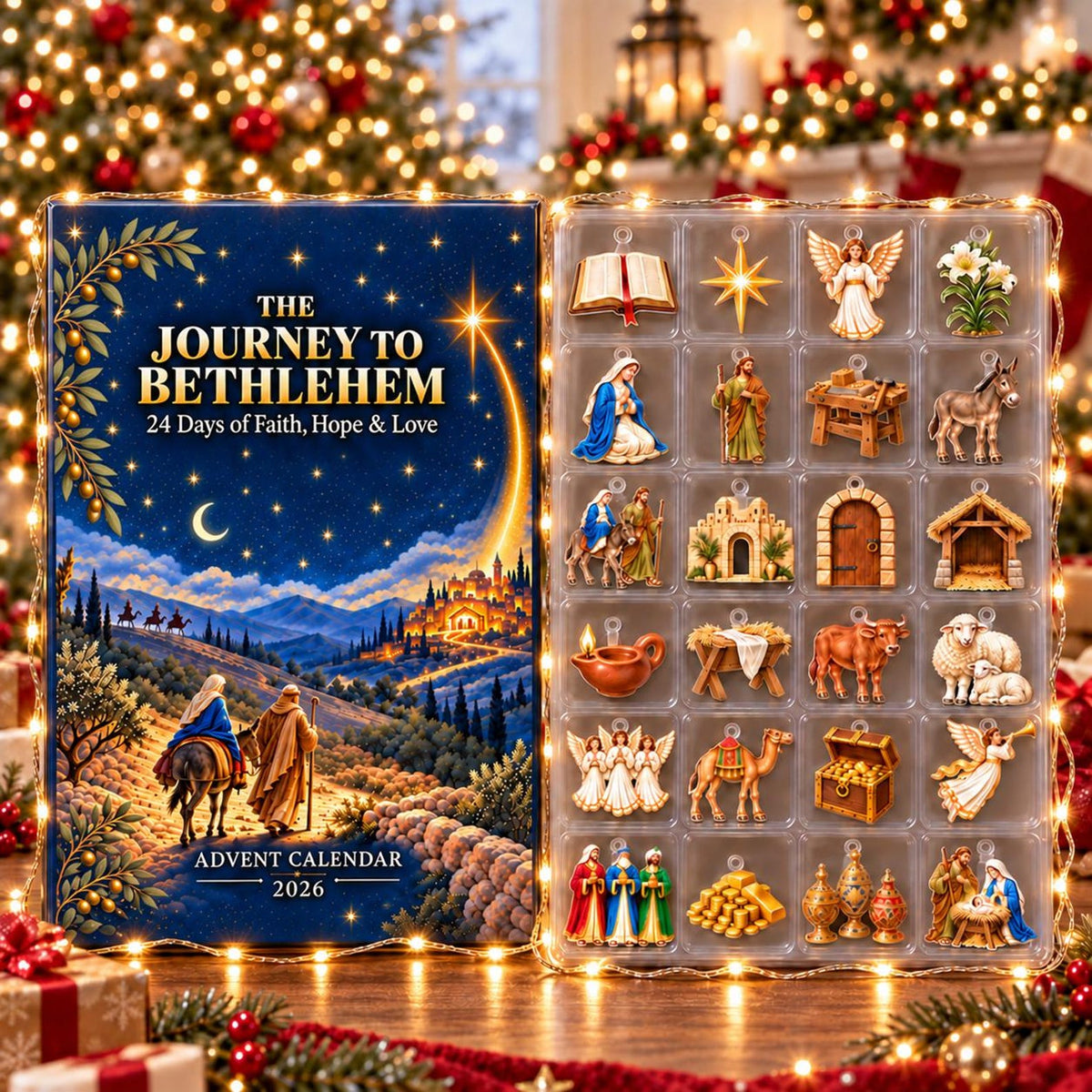 Christian Nativity Advent Calendar 2026, 24 Days Christmas Countdown Calendar, Jesus Birth Story Decor, Faith Christmas Ornament Set Gift