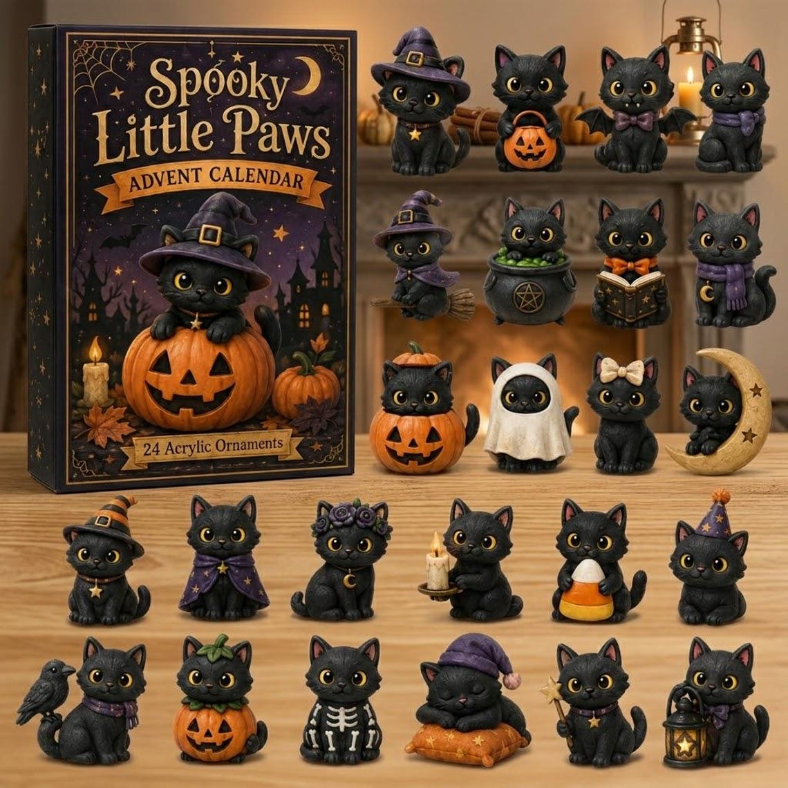 Black Cat Halloween Advent Calendar 2026, 24 Day Spooky Countdown Box, Gift For Black Cat Mom