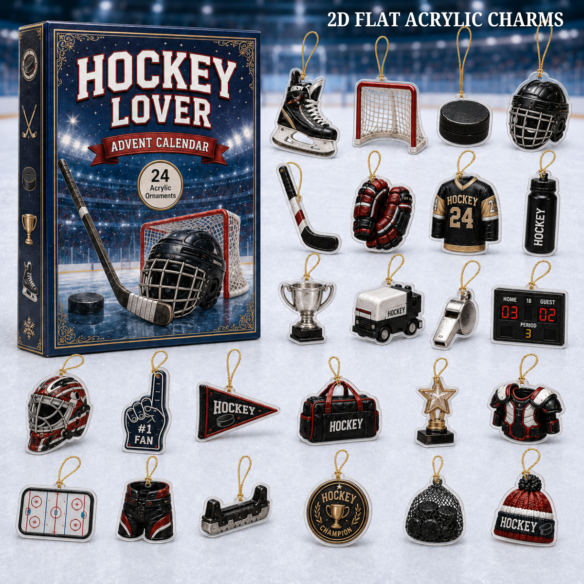 Hockey Lover Advent Calendar 2026 - 24-Day Festive Countdown, Acrylic Charms Blind Box - Gift For Sports Lovers