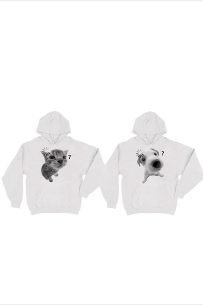 Cat and Dog Graphic Heavyweight Pullover Hoodie