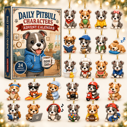 Daily Pitbull Characters Advent Calendar 2026 - 24-Day Festive Countdown, Acrylic Charms Blind Box - Gift For Pitbull Lovers