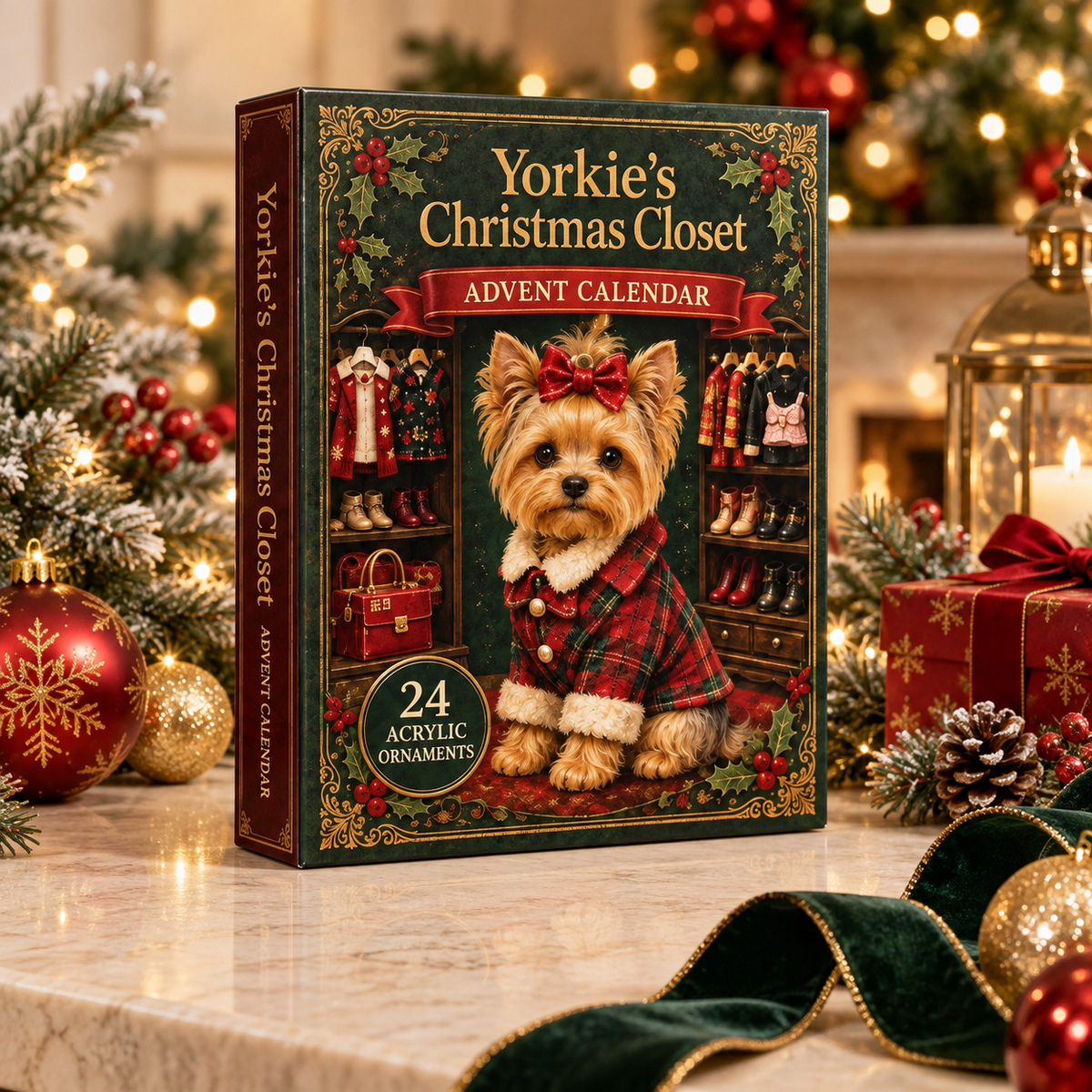 Yorkie Christmas Closet Advent Calendar 2026 - 24-Day Festive Countdown, Acrylic Charms Blind Box - Gift For Yorkshire Terrier Lovers