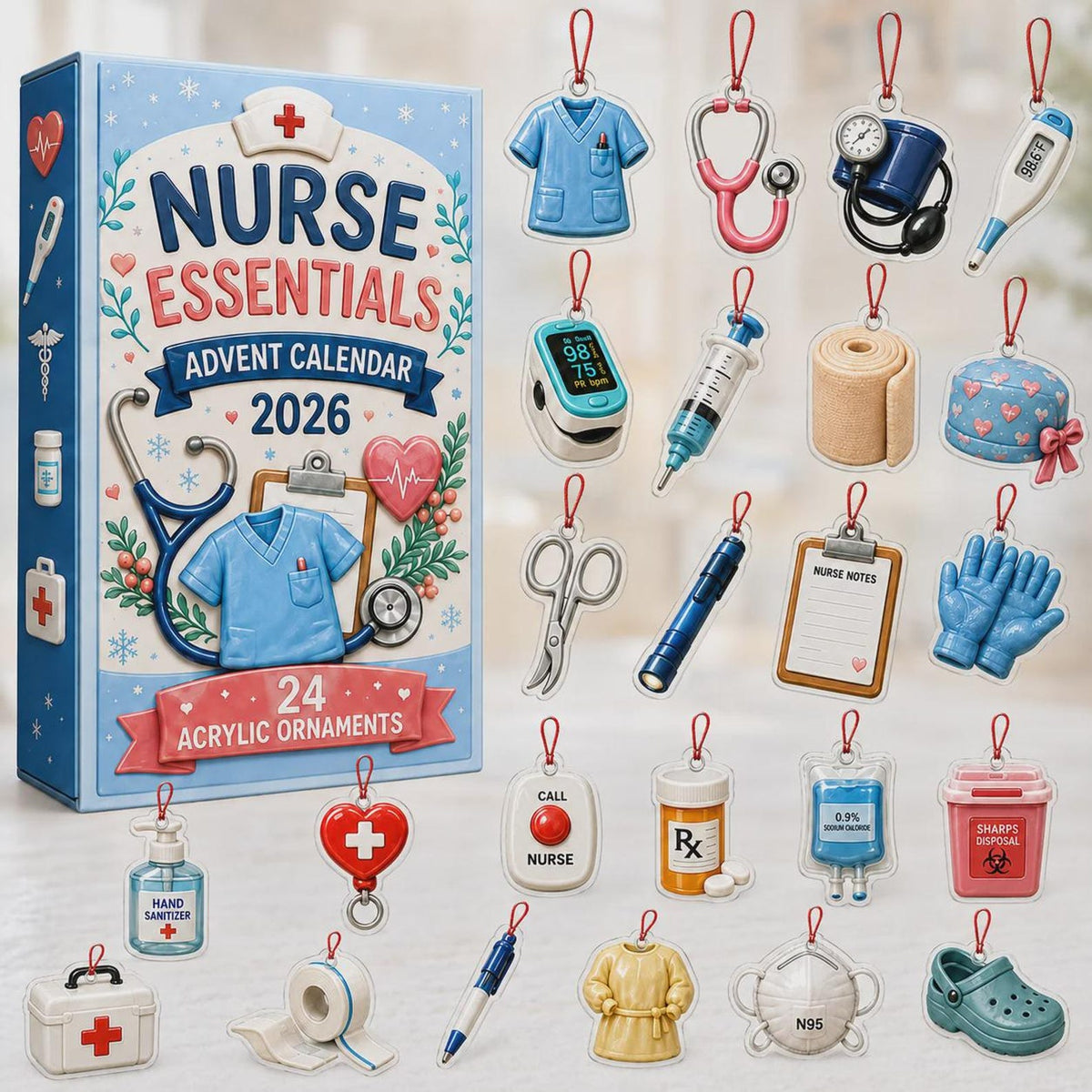 Nurse Essentials Advent Calendar 2026 - 24-Day Festive Countdown, Acrylic Charms Blind Box - Gift For Nurses