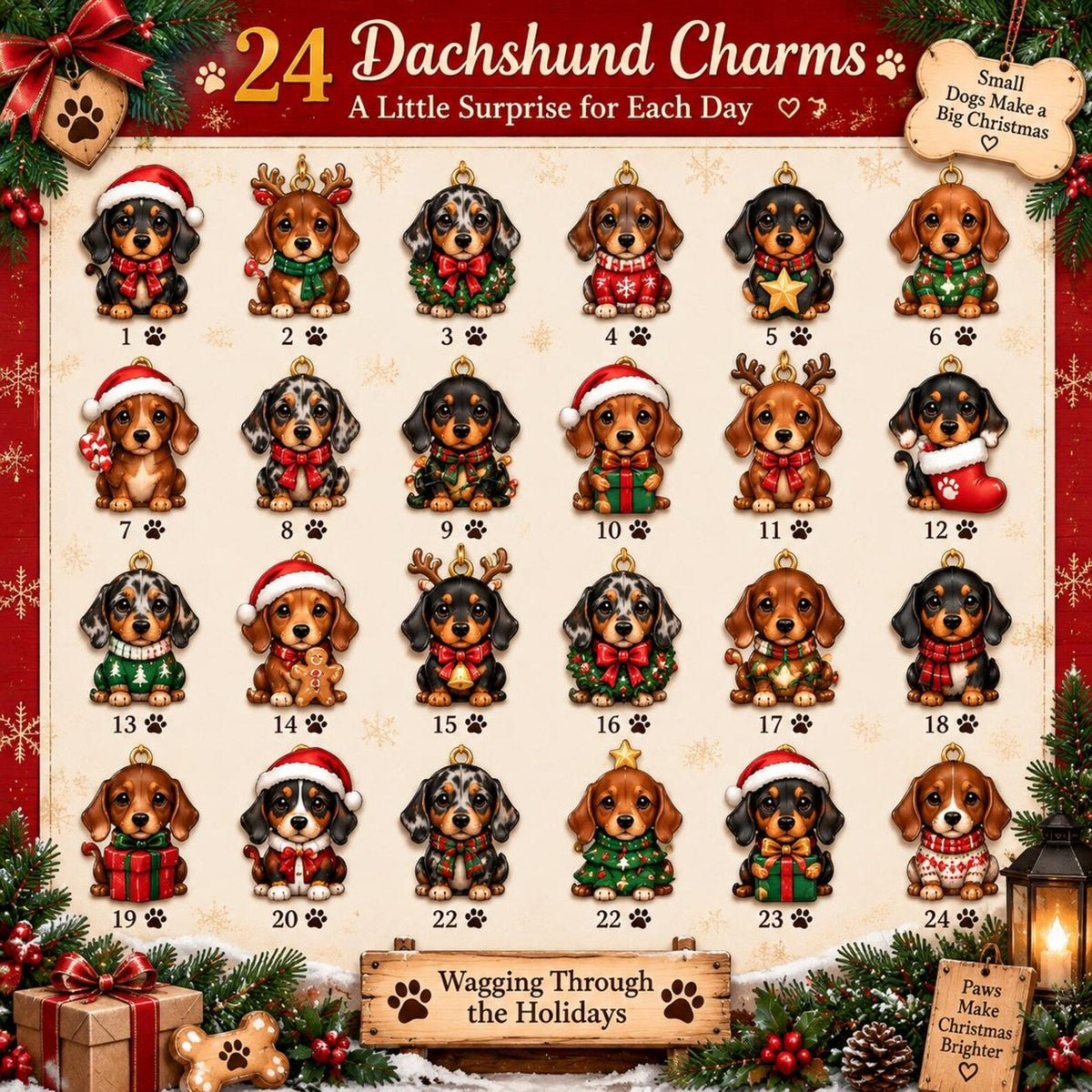 Dachshund Advent Calendar, Christmas Countdown Box, 24 Mini Dog Charms, Family Holiday Keepsake, Sausage Dog Lover Gift 2026