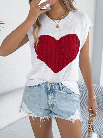 Color Block Heart Loose Knit Valentine's Sweater Top