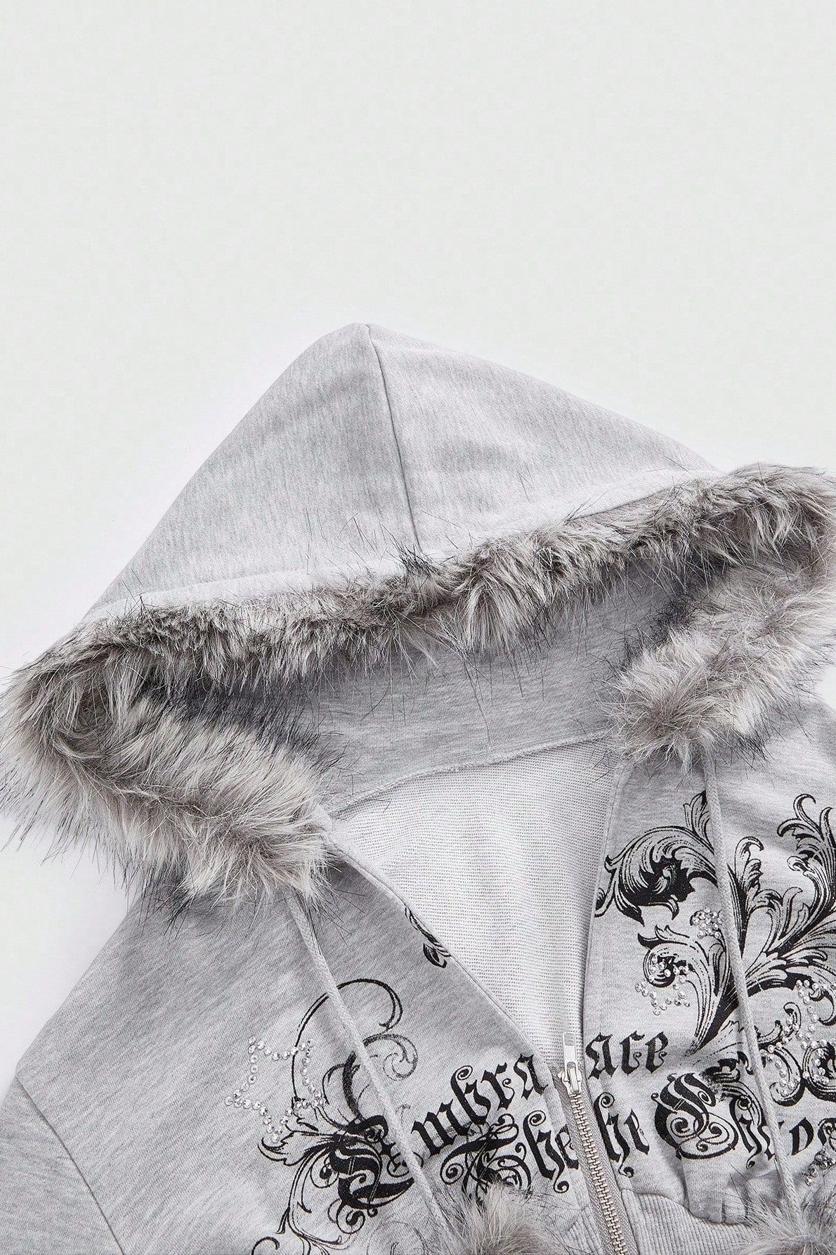 Faux Fur Trim Corset Zip Hoodie