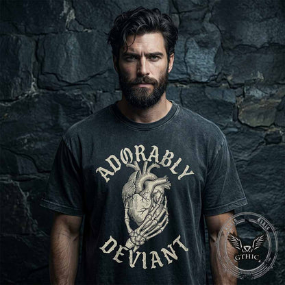 Adorably Deviant Skull Hand Heart Vintage Washed T-shirt
