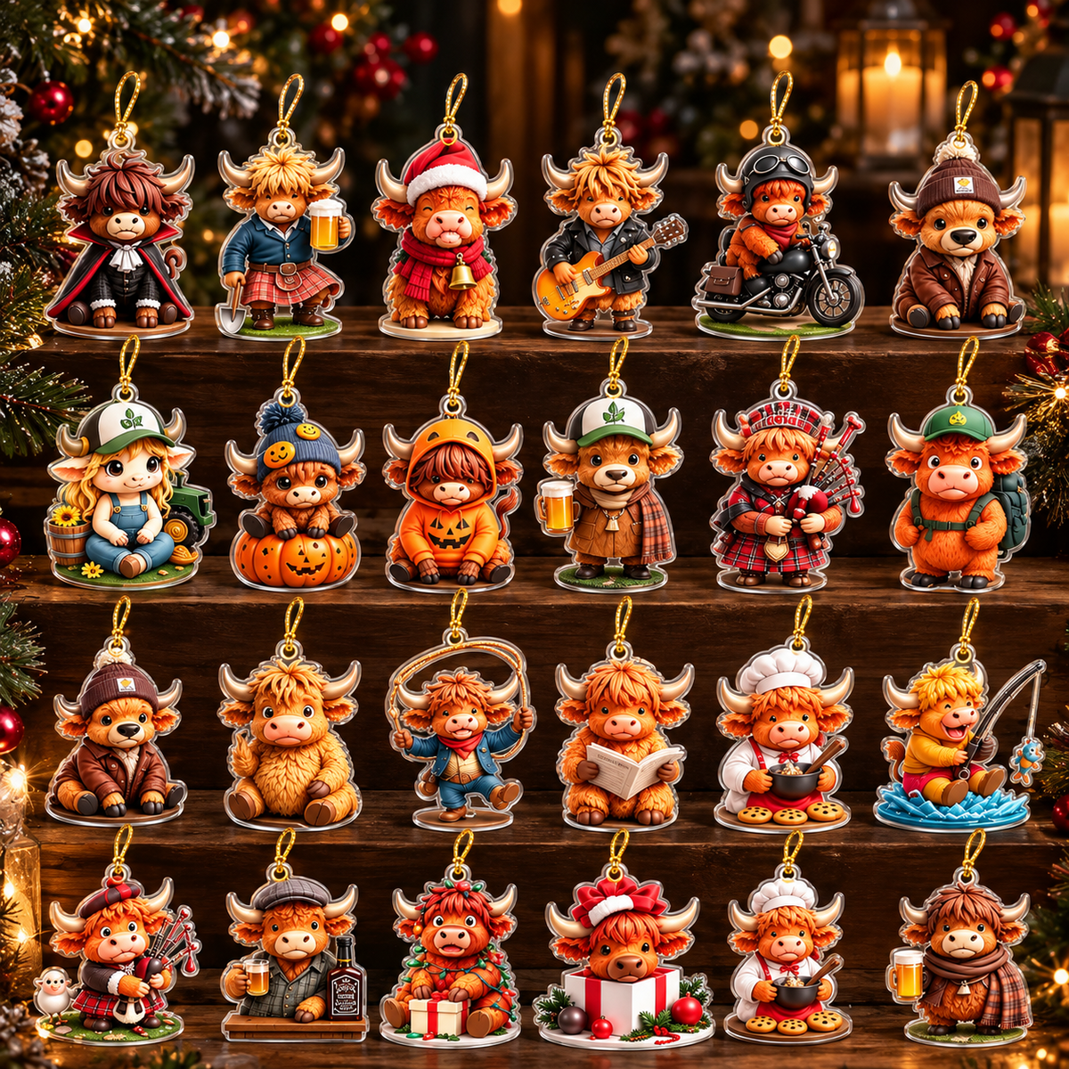 Highland Cow Advent Calendar 2026 24 Days Christmas Countdown 3D Collectible Figurines Farmhouse Holiday Decor Gift for Cow Lovers