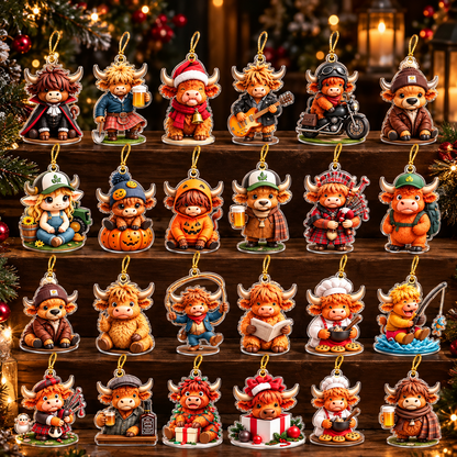 Highland Cow Advent Calendar 2026 24 Days Christmas Countdown 3D Collectible Figurines Farmhouse Holiday Decor Gift for Cow Lovers