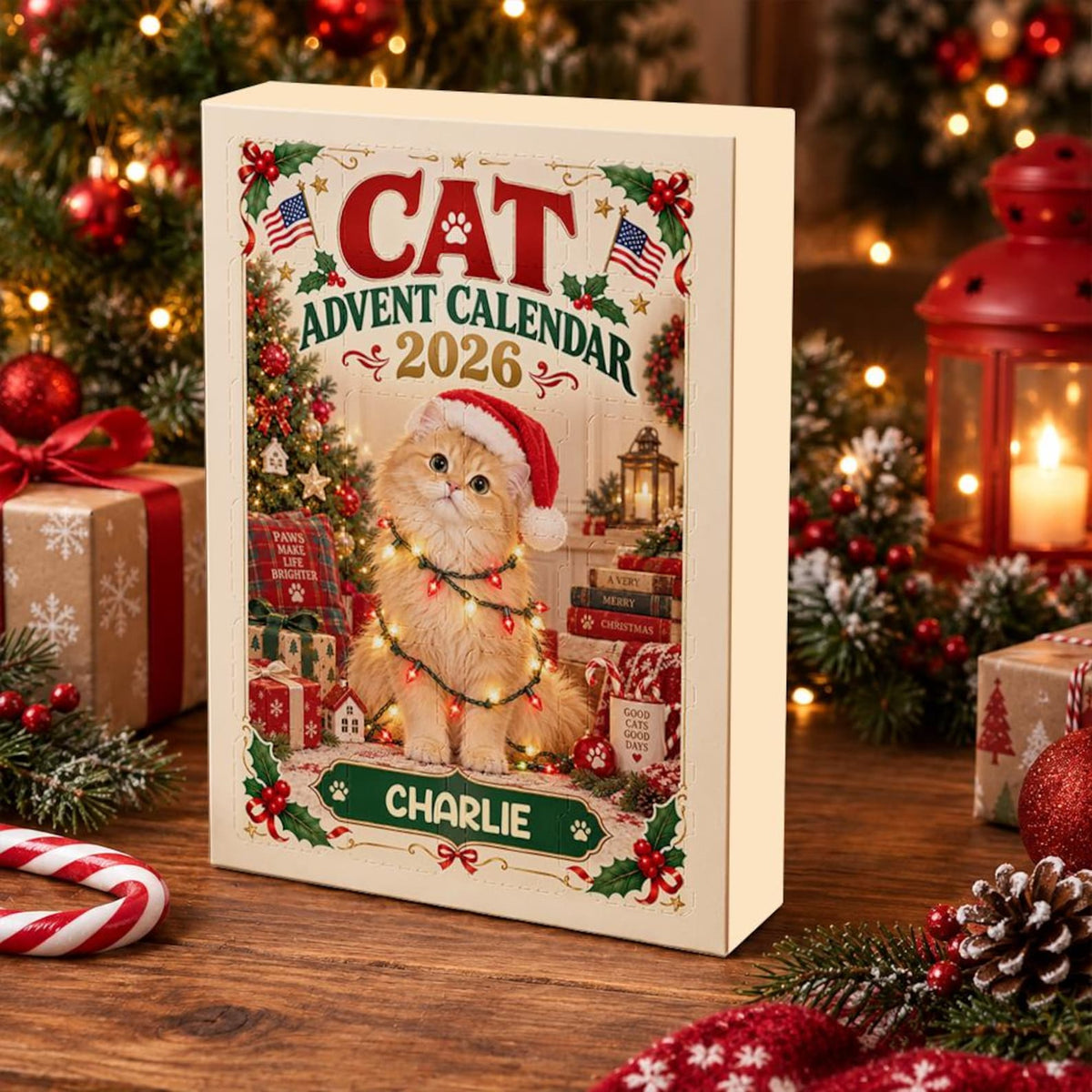 Personalized Cat Advent Calendar 2026, 24 Acrylic Charms, Christmas Countdown Gift for Cat Lovers