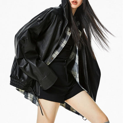 Model Off Duty Buckle Leather Jacket