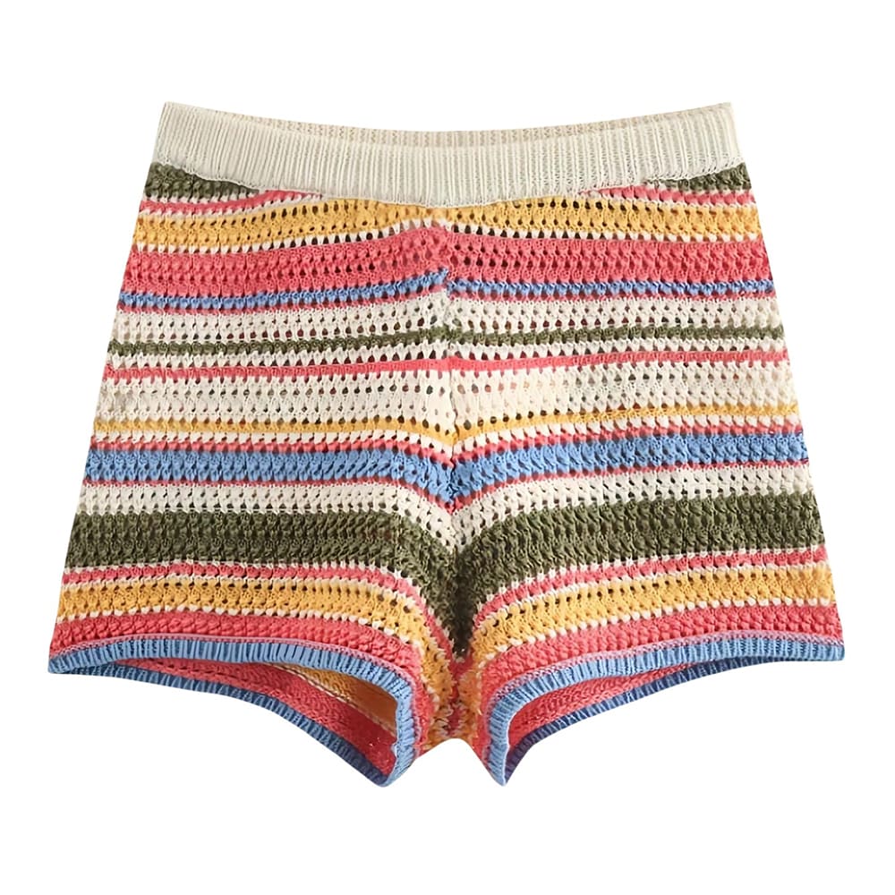 Seaside Striped Crochet Top + Shorts Co-Ord