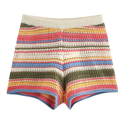 Seaside Striped Crochet Top + Shorts Co-Ord