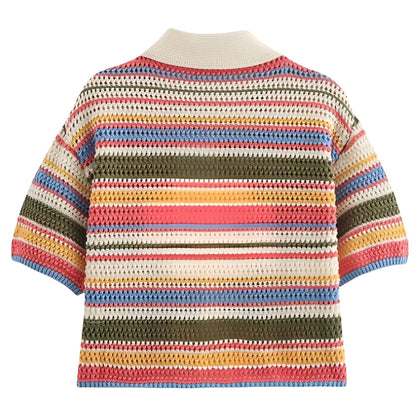 Seaside Striped Crochet Top + Shorts Co-Ord