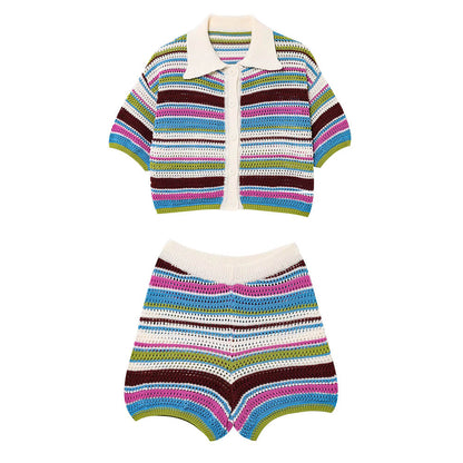 Seaside Striped Crochet Top + Shorts Co-Ord