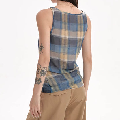 Aesthetic Plaid Draped Tank