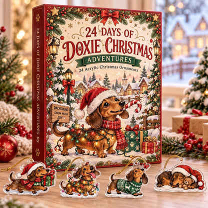 Dachshund Christmas Advent Calendar, 24 Acrylic Ornaments, 2026 Holiday Countdown