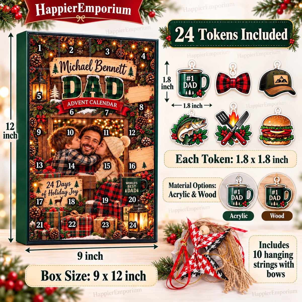 Personalized Dad Photo Advent Calendar 2026, Custom Dad Name Blind Box, 24 Day Christmas Countdown Ornament Set Gift for Dad, Xmas Countdown Dave