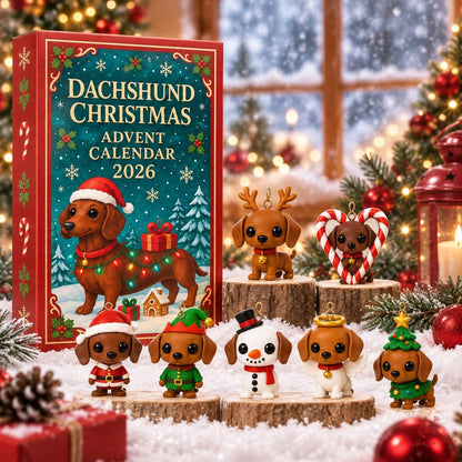 Dachshund Christmas Advent Calendar 2026, 24 Days Holiday Countdown Gift Box, Acrylic Dachshund Hanging Ornaments