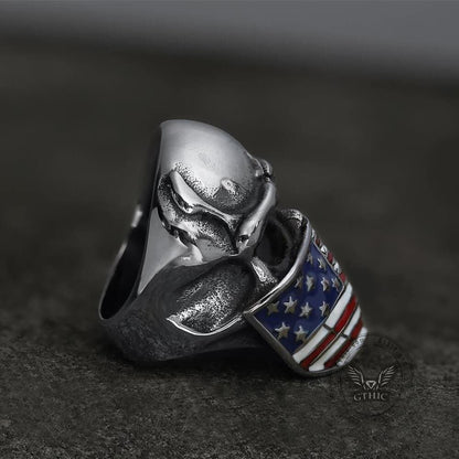 American Flag Stainless Steel Skull Ring