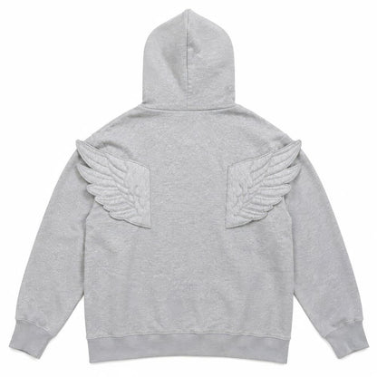 Grey Y2K Angel Wings Zip-Up Hoodie