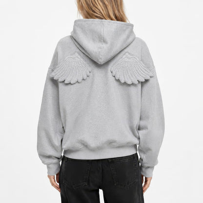 Grey Y2K Angel Wings Zip-Up Hoodie
