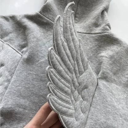 Grey Y2K Angel Wings Zip-Up Hoodie