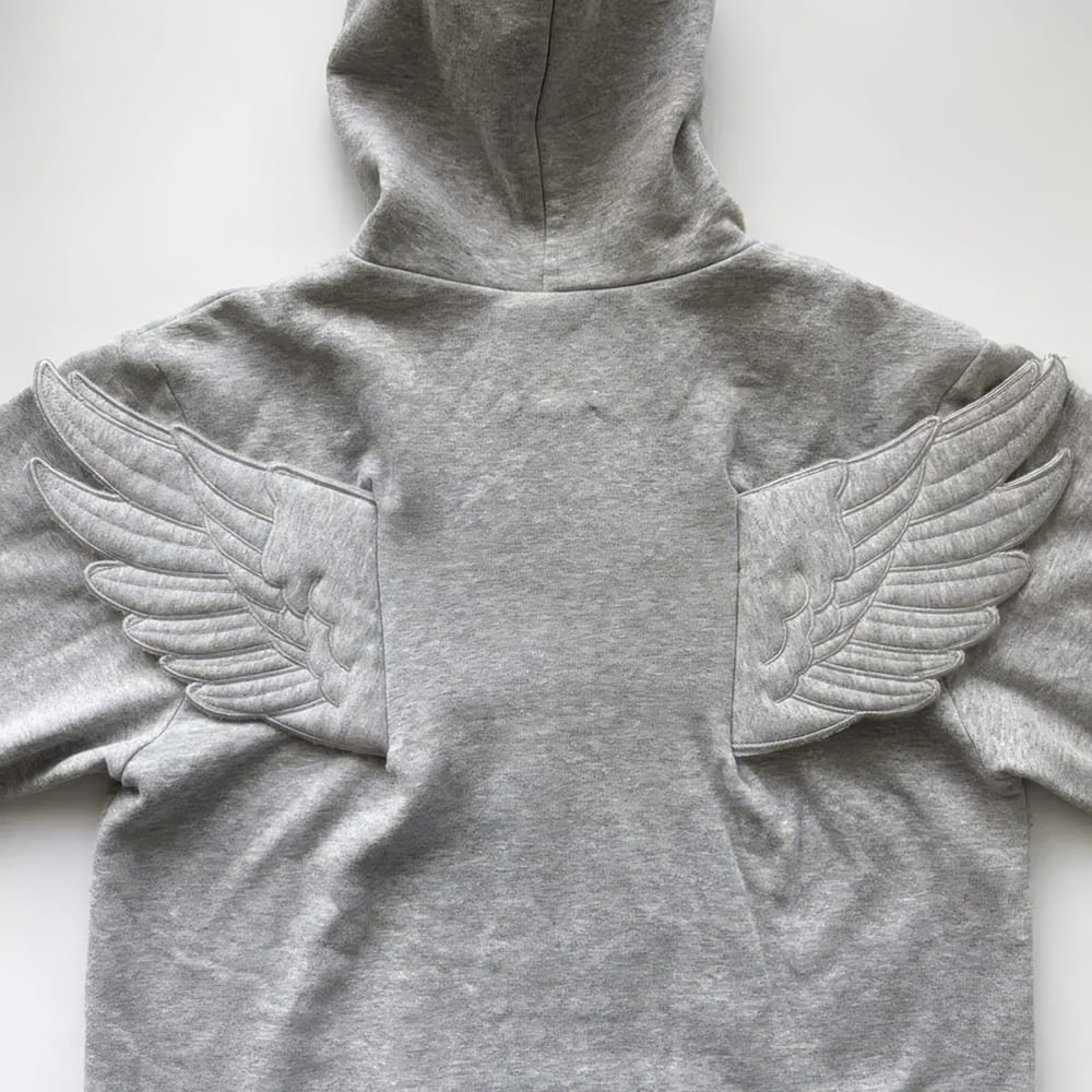 Grey Y2K Angel Wings Zip-Up Hoodie