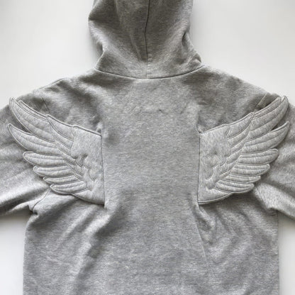 Grey Y2K Angel Wings Zip-Up Hoodie